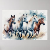 Waterverf Schilderen Wilde Paarden Poster (Voorkant)