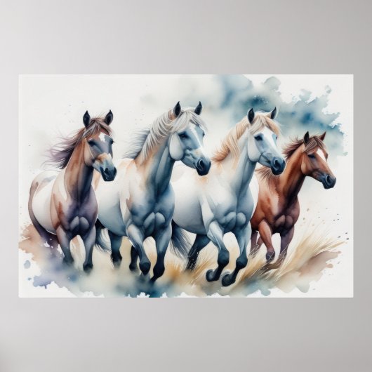 Waterverf Schilderen Wilde Paarden Poster (Voorkant)