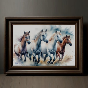 Waterverf Schilderen Wilde Paarden Poster
