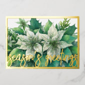 Waterverf Schilderen Wit Poinsettia Kerst Folie Feestdagenkaart (Voorkant)