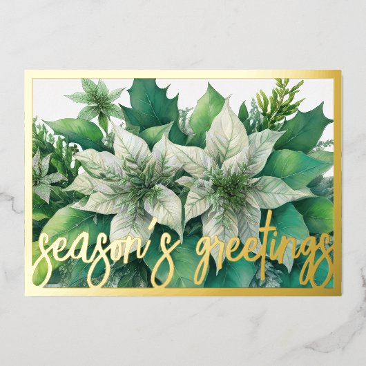 Waterverf Schilderen Wit Poinsettia Kerst Folie Feestdagenkaart (Voorkant)