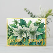 Waterverf Schilderen Wit Poinsettia Kerst Folie Feestdagenkaart (Staand Voorkant)