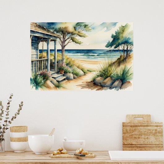 Waterverf Schilderen Zee Uitzicht Voorportiek Poster (Keuken)