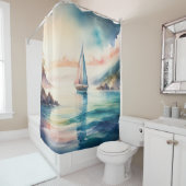 Waterverf Schilderen Zeilboot op het Water Douchegordijn (In situ)