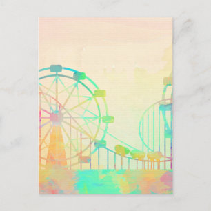 Waterverf Schilderende Ferris Wheel Fairground Art Briefkaart