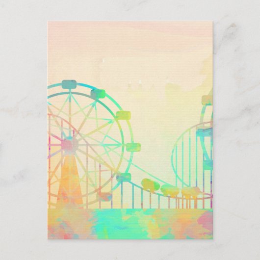 Waterverf Schilderende Ferris Wheel Fairground Art Briefkaart (Voorkant)