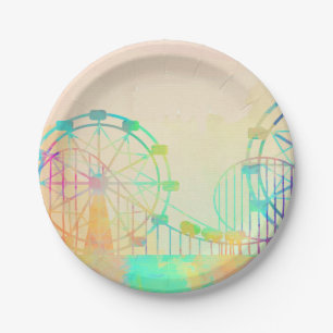 Waterverf Schilderende Ferris Wheel Fairground Art Papieren Bordje