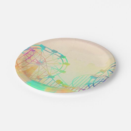 Waterverf Schilderende Ferris Wheel Fairground Art Papieren Bordje (Gekanteld)