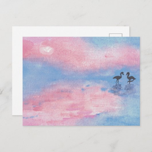 Waterverf Schilderende flamingos / Briefkaart van  (Voorkant / Achterkant)