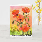 waterverf schilderende rode papies moederdag kaart (Gele Bloem)
