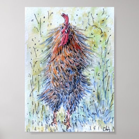 Waterverf schilderende vun-rooster poster (Voorkant)