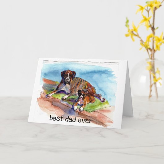 waterverf schilderij 2 Boxers, Beezer & pup, Sputz Kaart (Gele Bloem)