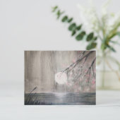 waterverf schilderij azian moon en cherry blossom briefkaart (Staand voorkant)