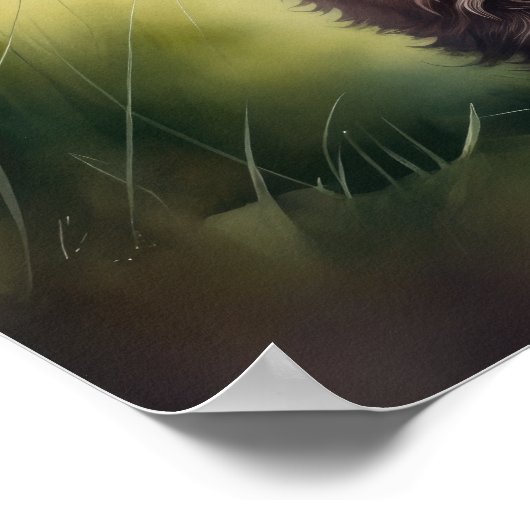 Waterverf schilderij Baby Highland Koe Sitting 1:1 Poster (Hoek)