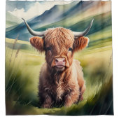 Waterverf schilderij Baby Highland Koe Sitting Douchegordijn (Voorkant)
