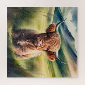 Waterverf schilderij Baby Highland Koe Sitting Legpuzzel (Horizontaal)