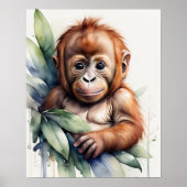 Waterverf schilderij Baby orang oetan kinderkamer  Poster (Voorkant)