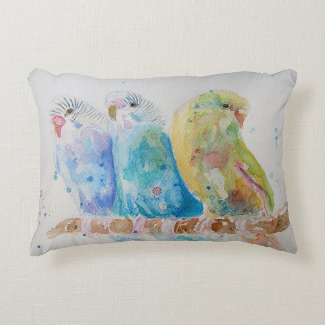 Waterverf Schilderij Bird Decor Cushion Accent Kussen (Voorkant)