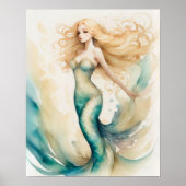 Waterverf schilderij blond zeemeermin poster (Voorkant)