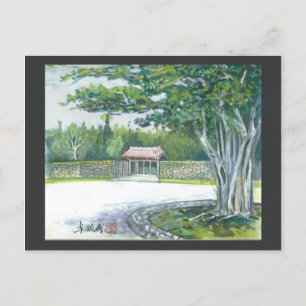 Waterverf schilderij briefkaart Okinawa Banyan Gat