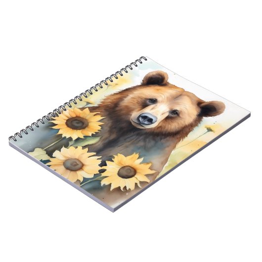 Waterverf schilderij bruin Beer en zonnebloemen Notitieboek (Linkerzijde)
