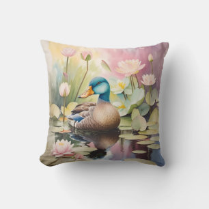 Waterverf schilderij Eend op een vijver Kussen