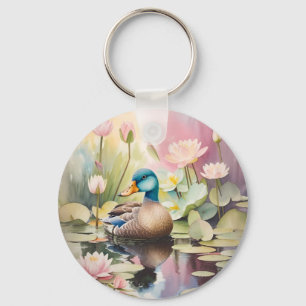 Waterverf schilderij Eend op een vijver Sleutelhanger