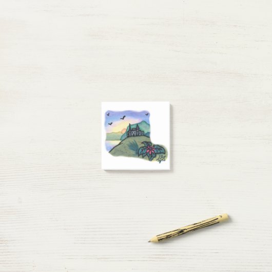 Waterverf Schilderij Fantasy Fort Castle Life Post-it® Notes (Op bureau)