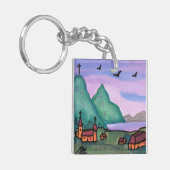 Waterverf Schilderij Fantasy Fort Castle Life Sleutelhanger (Voorkant Links)