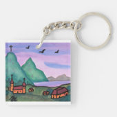 Waterverf Schilderij Fantasy Fort Castle Life Sleutelhanger (Achterkant)