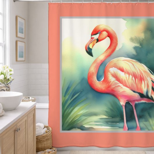 Waterverf Schilderij Flamingo Douchegordijn