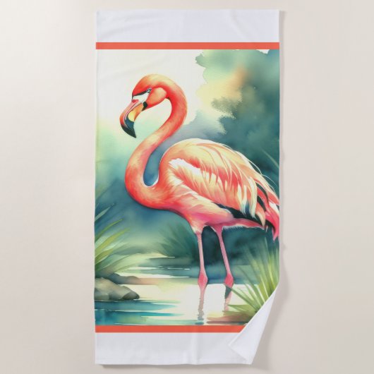 Waterverf schilderij Flamingo Strandlaken (Voorkant)
