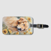 Waterverf schilderij Golden Retriever en zonnebloe Bagagelabel (Voorkant (horizontaal))