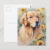 Waterverf schilderij Golden Retriever en zonnebloe Briefkaart (Voorkant / Achterkant)