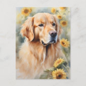 Waterverf schilderij Golden Retriever en zonnebloe Briefkaart (Voorkant)