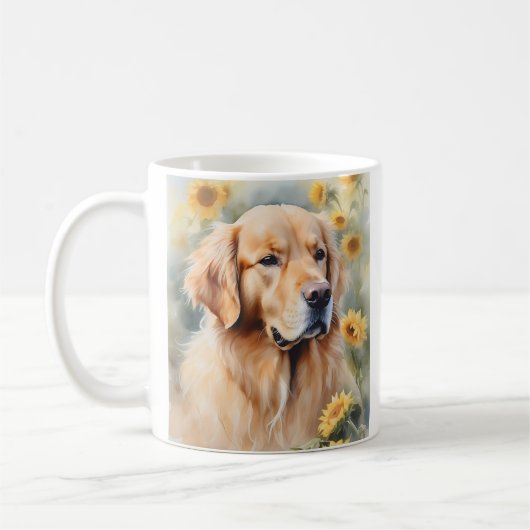 Waterverf schilderij Golden Retriever en zonnebloe Koffiemok (Links)