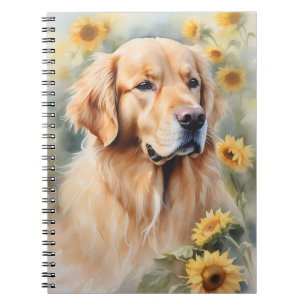 Waterverf schilderij Golden Retriever en zonnebloe Notitieboek