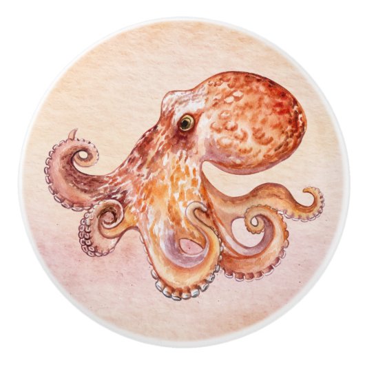 waterverf schilderij Grappige octopus Keramische Knop (Voorkant)