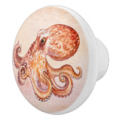  waterverf schilderij Grappige octopus Keramische Knop (Rechts)