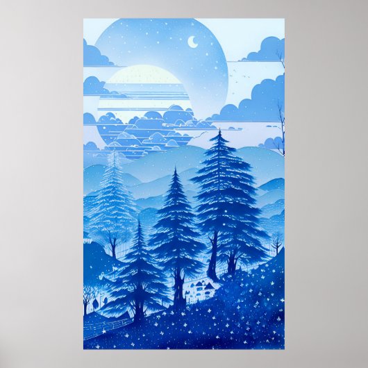 Waterverf schilderij in blauw pastel rustige kleur poster (Voorkant)