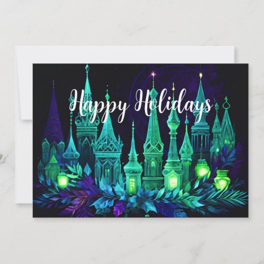 Waterverf Schilderij Kaars Kerstmis Paarse Groen Feestdagenkaart (Voorkant)