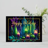 Waterverf Schilderij Kaars Kerstmis Paarse Groen Folie Feestdagenkaart (Staand Voorkant)