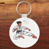 waterverf schilderij karate man leapt en schopt sleutelhanger (Voorkant)