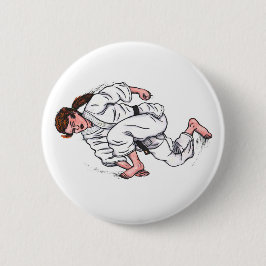 waterverf schilderij karate vrouw leaping en kicki ronde button 5,7 cm