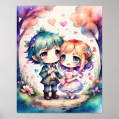 Waterverf Schilderij Kawaii Chibi Mannelijk Vrouw Poster (Voorkant)