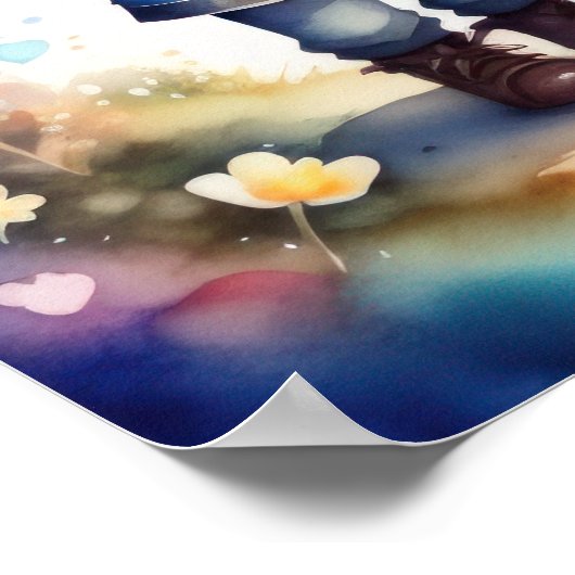 Waterverf Schilderij Kawaii Chibi Mannelijk Vrouw Poster (Hoek)