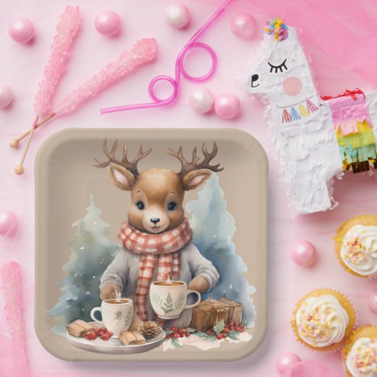 Waterverf schilderij Kerst rustiek papier borden Papieren Bordje (Feest)