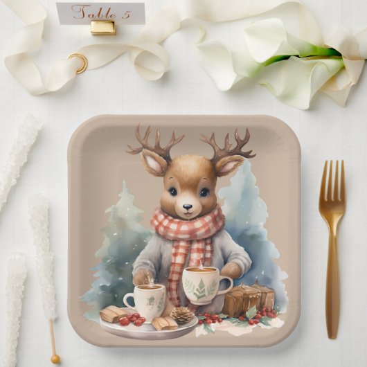 Waterverf schilderij Kerst rustiek papier borden Papieren Bordje (Huwelijk)