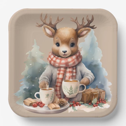 Waterverf schilderij Kerst rustiek papier borden Papieren Bordje (Voorkant)