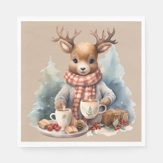 Waterverf schilderij Kerst rustieke servetten (Voorkant)